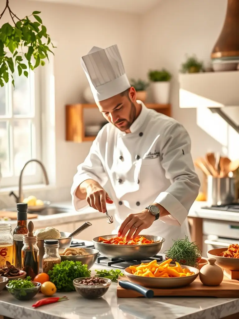 A traveler enjoying a private cooking class in a local Israeli kitchen, with a chef guiding the session.